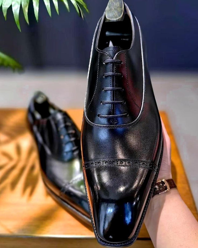 Handmade Men Black Brogue Leather Dress Shoes, Lace Up Office Shoes