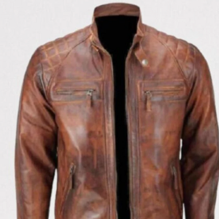 Men’s Handmade Brown Leather Biker Fashion Jacket with Shades Jacket