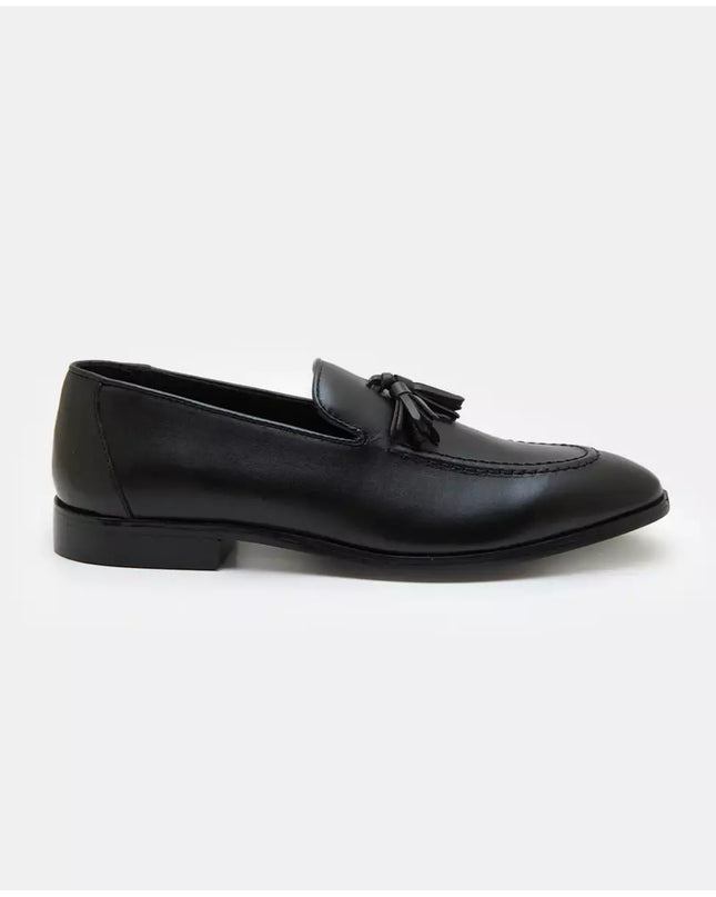 New Black Tassels Leather Handmade Moccasins Formal Dress Shoes For Mens, Black Leather Moccasins Shoes