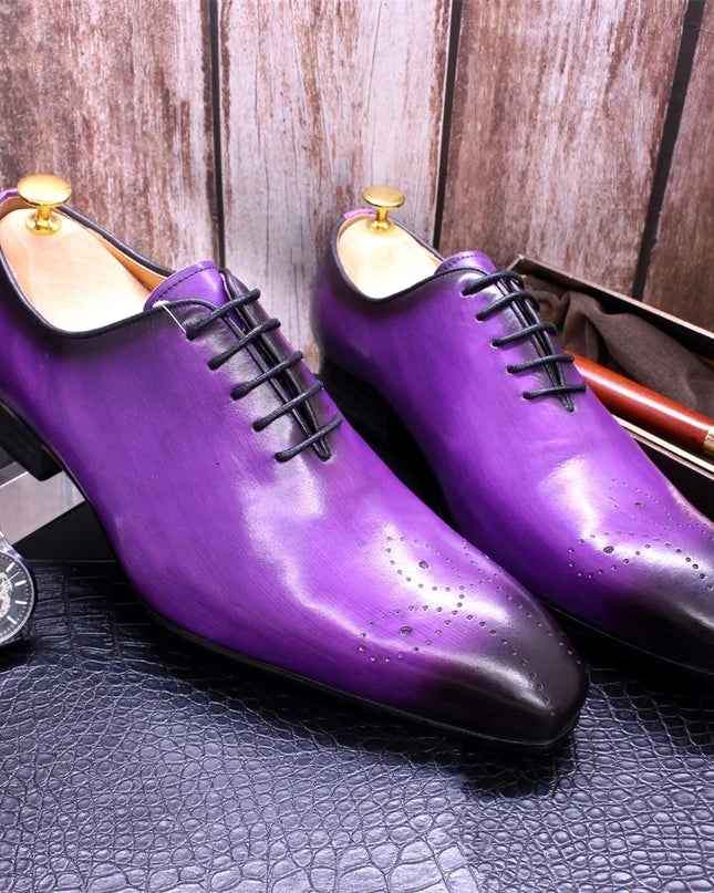 Handmade Men Shaded Purple Brogue Laces Shoes, Formal Lace Up Business Shoes