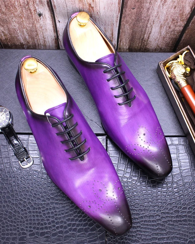 Handmade Men Shaded Purple Brogue Laces Shoes, Formal Lace Up Business Shoes