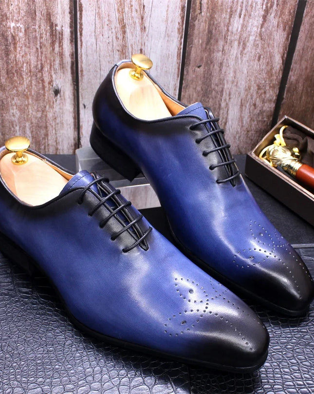 Handmade Men Shaded Blue Brogue Laces Shoes, Formal Lace Up Business Shoes