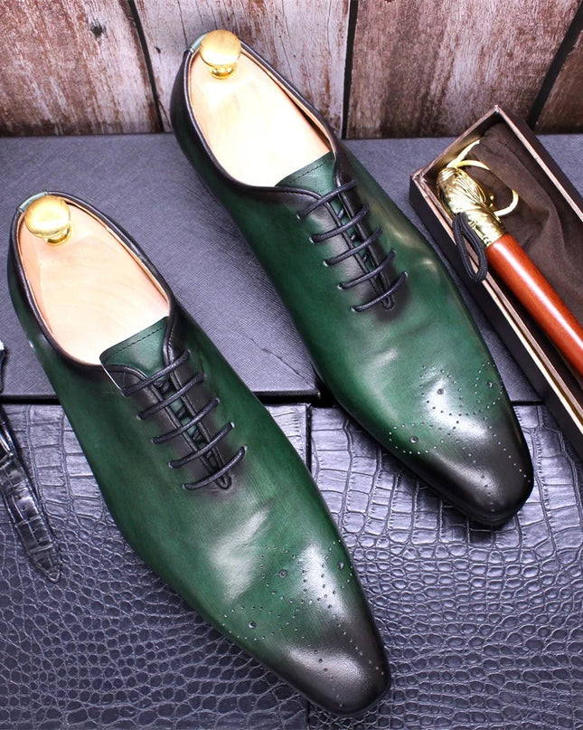 Handmade Men Shaded Dark Green Brogue Laces Shoes, Formal Lace Up Business Shoes