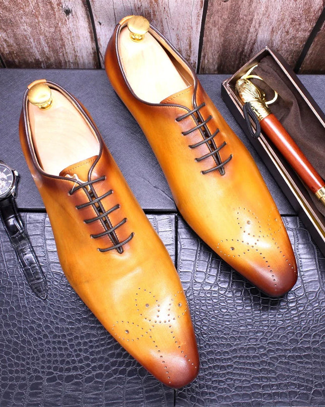 Handmade Men Shaded Tan Brogue Laces Shoes, Formal Lace Up Business Shoes
