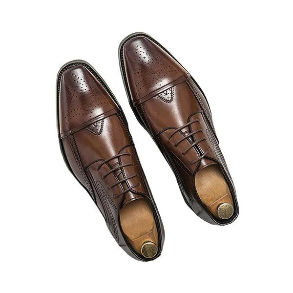 Handmade Men Brogue Dark Brown Wing Tip Shoes, Formal Lace Up Business Shoes