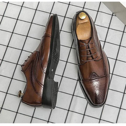 Handmade Men Brogue Dark Brown Wing Tip Shoes, Formal Lace Up Business Shoes