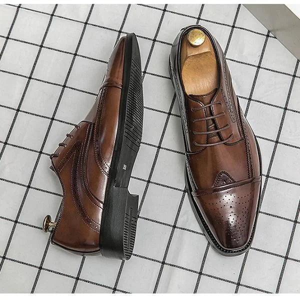 Handmade Men Brogue Dark Brown Wing Tip Shoes, Formal Lace Up Business Shoes