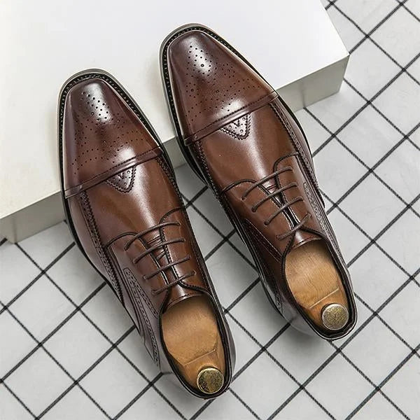 Handmade Men Brogue Dark Brown Wing Tip Shoes, Formal Lace Up Business Shoes