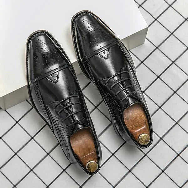 Handmade Men Brogue Black Wing Tip Shoes, Formal Lace Up Business Shoes