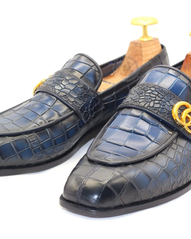 Tailor made Men's Crocodile Print Leather Slip On Loafers Dress moccasin Shoes