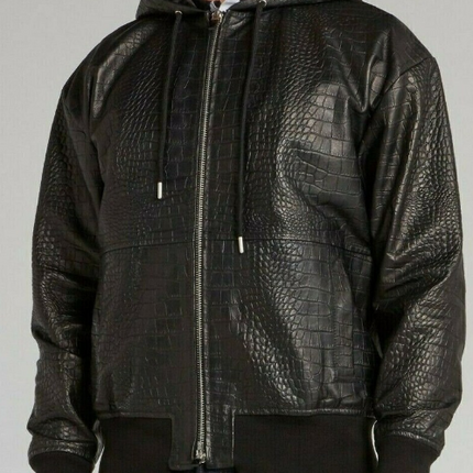 Handmade Men’s Black Leather Jacket, Moto Biker Jacket, Hooded Jacket For Men