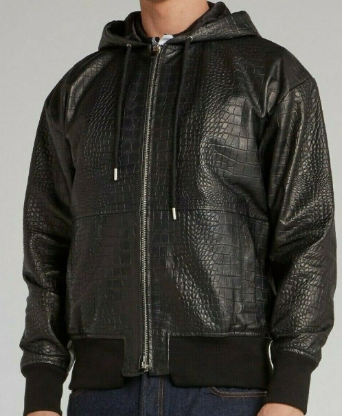 Handmade Men’s Black Leather Jacket, Moto Biker Jacket, Hooded Jacket For Men