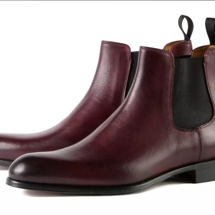 Handmade men dark burgundy chelsea boots, formal leather office boots for mens