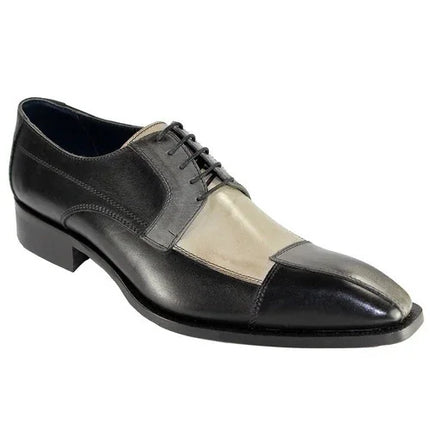 Handmade Men Black & Beige Derby Leather Dress Shoes, Formal Shoes For Mens
