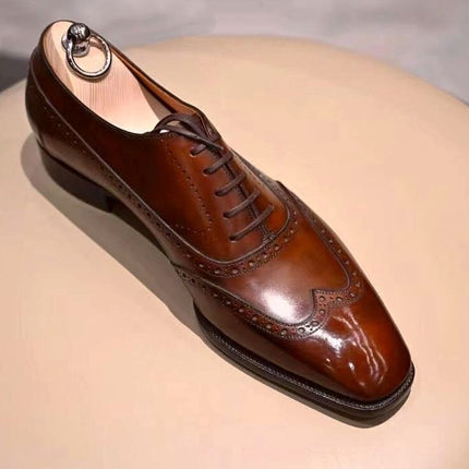 Handmade Dark Brown Men Leather Brogue Wingtip Dress Shoes, Formal Lace Up Shoes