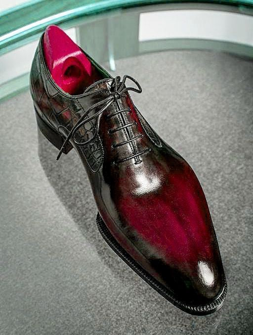 Handmade Men Burnished Burgundy Alligator Leather Dress Shoes, Lace Up Shoes