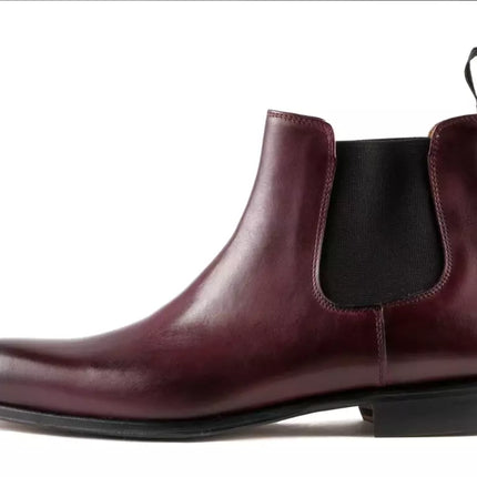 Handmade men dark burgundy chelsea boots, formal leather office boots for mens