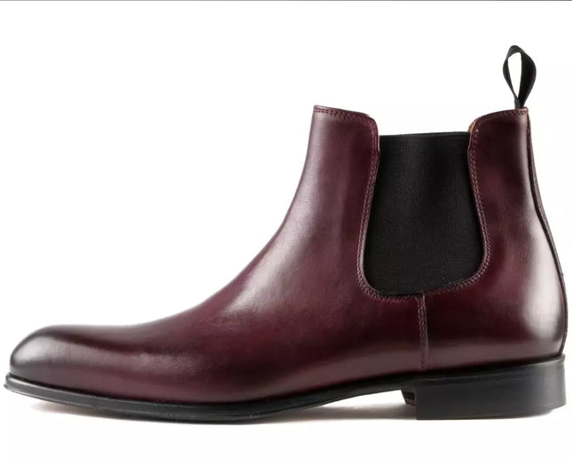 Handmade men dark burgundy chelsea boots, formal leather office boots for mens