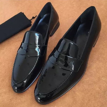 Handmade Men Patent Black Leather Moccasins Dress Shoes, Office Mens Loafers