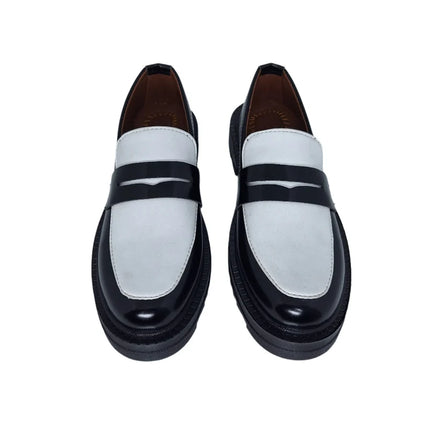 Handmade Men Black & White Leather Moccasins Dress Shoes, Office Mens Loafers