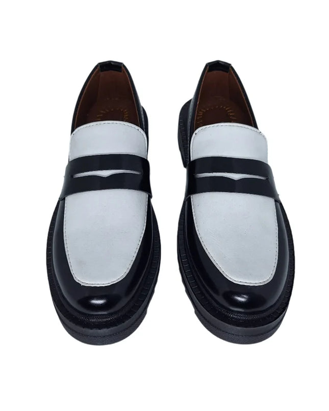 Handmade Men Black & White Leather Moccasins Dress Shoes, Office Mens Loafers