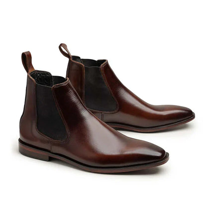 Handmade Men Shaded Brown Pull On Chelsea Ankle Dress Boots, Formal Office Boots