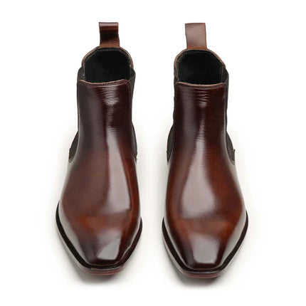 Handmade Men Shaded Brown Pull On Chelsea Ankle Dress Boots, Formal Office Boots