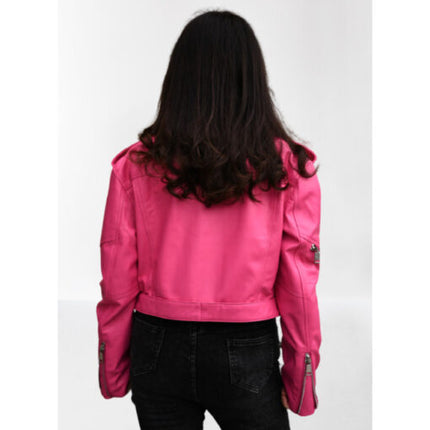 Hot Pink Leather Jacket for Women, Biker Fashion Leather Jackets