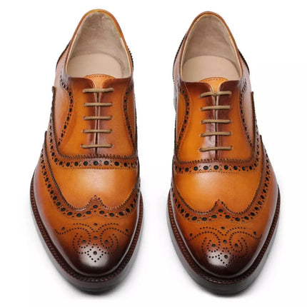 New Tan Wingtips Brogue Handmade Formal Lace Up Dress Shoes for Men, Men Tan Formal Shoes, Men Shoes