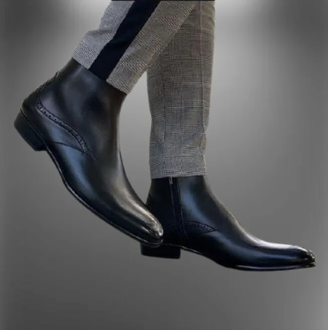 Handmade Men Black Leather Ankle Boots, Biker Boots, Formal Dress Shoes