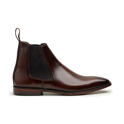 Handmade Men Shaded Brown Pull On Chelsea Ankle Dress Boots, Formal Office Boots