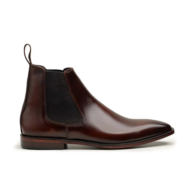 Handmade Men Shaded Brown Pull On Chelsea Ankle Dress Boots, Formal Office Boots