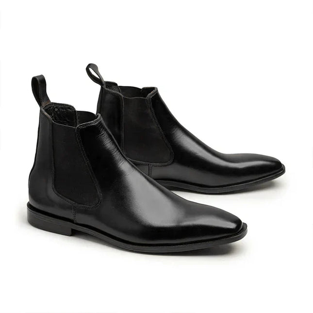 Handmade Men Black Leather Pull On Chelsea Ankle Dress Boots, Formal Office Boot