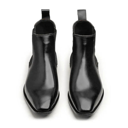 Handmade Men Black Leather Pull On Chelsea Ankle Dress Boots, Formal Office Boot