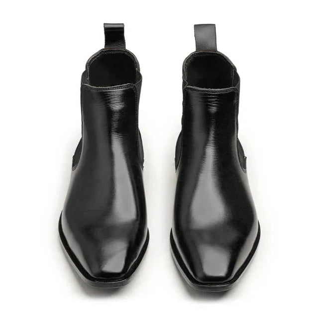 Handmade Men Black Leather Pull On Chelsea Ankle Dress Boots, Formal Office Boot