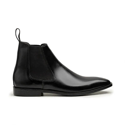Handmade Men Black Leather Pull On Chelsea Ankle Dress Boots, Formal Office Boot