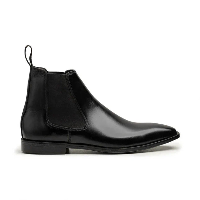 Handmade Men Black Leather Pull On Chelsea Ankle Dress Boots, Formal Office Boot