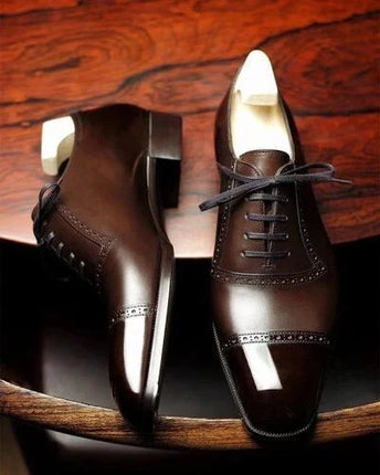 Handmade Men Dark Brown Leather Brogue Lace Up Business Shoes, Party Wear Shoes
