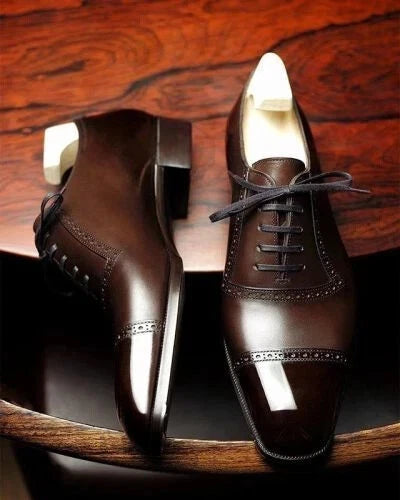 Handmade Men Dark Brown Leather Brogue Lace Up Business Shoes, Party Wear Shoes