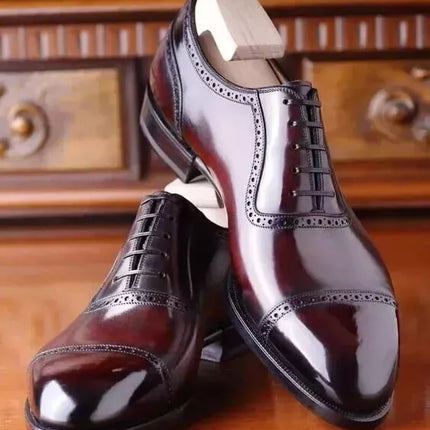 Handmade Men New Maroon Leather Brogue Lace Up Business Shoes, Party Wear Shoes