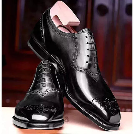 Handmade Men Wing Tip Leather Brogue Lace Up Black Shoes, Party Wear Shoes