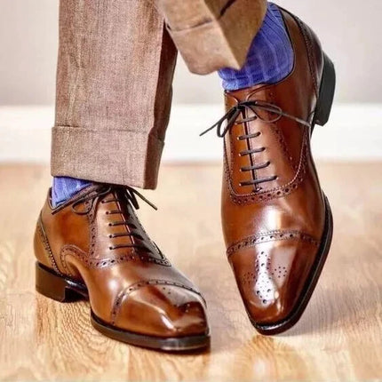 Handmade Men Brown Leather Brogue Lace Up Office Shoes, Party Wear Shoes