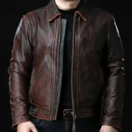 Handmade Men Brown Leather Biker Jacket, Men Fashion Jacket