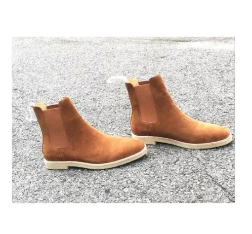 Handmade Men’s Chelsea Ankle Dress Boots, Real Suede Office Boots
