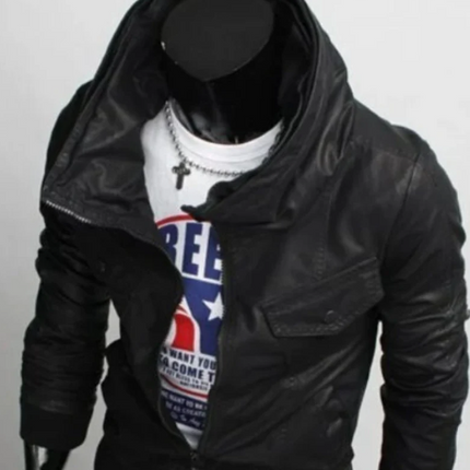 Men’s Handmade Black Leather Jacket, Slim Fit Leather For Men