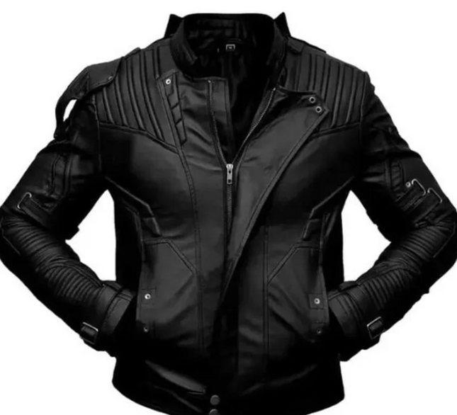 Handmade Men Black Sheep Leather Bomber Biker Jacket For Men