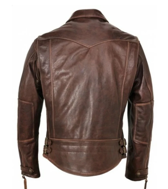 Handmade Men Antique Brown Leather Jacket. Brown Fashion Biker Leather Jacket For Men