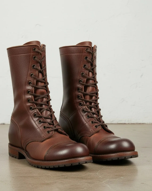 Handmade Men Brown Leather High Ankle Rider Boots, Lace up Cowboy Boots