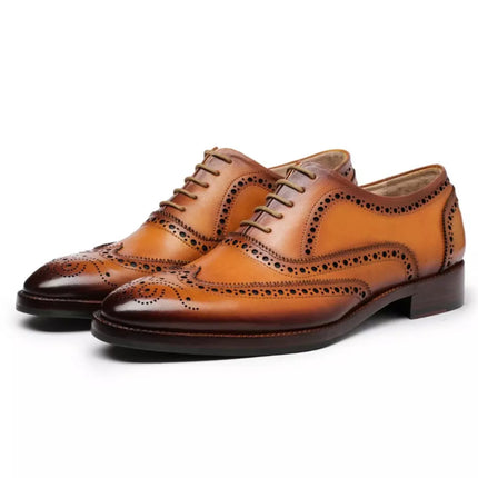 New Tan Wingtips Brogue Handmade Formal Lace Up Dress Shoes for Men, Men Tan Formal Shoes, Men Shoes
