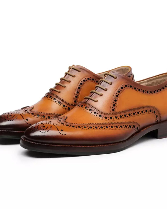 New Tan Wingtips Brogue Handmade Formal Lace Up Dress Shoes for Men, Men Tan Formal Shoes, Men Shoes
